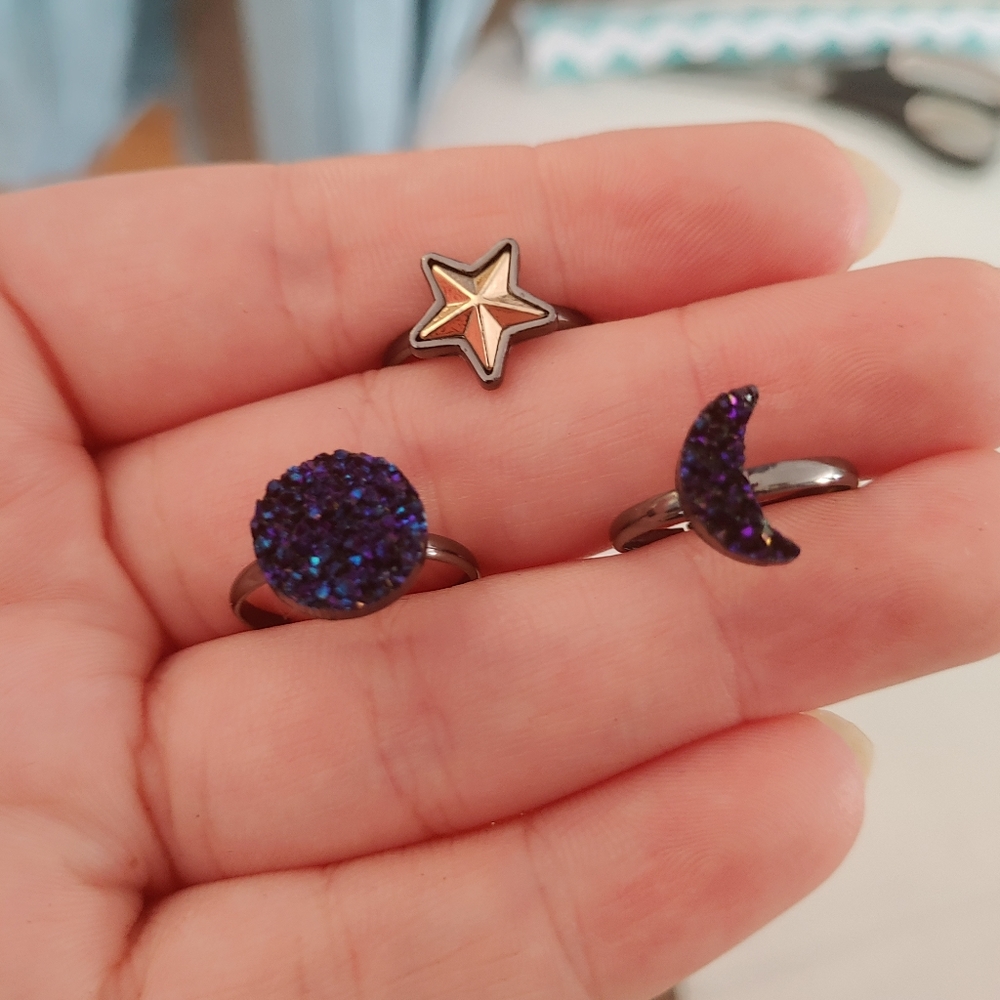 Drusy Moon Ring Set - Picture 2 of 4